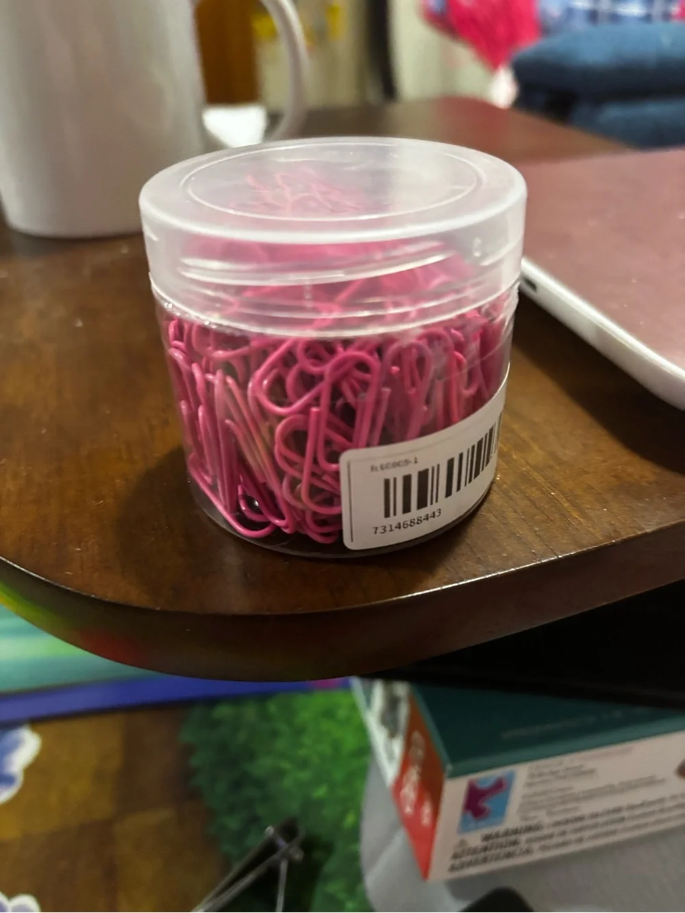 Pink Paper Clips in Clear Storage Jar - Office & Party Supplies